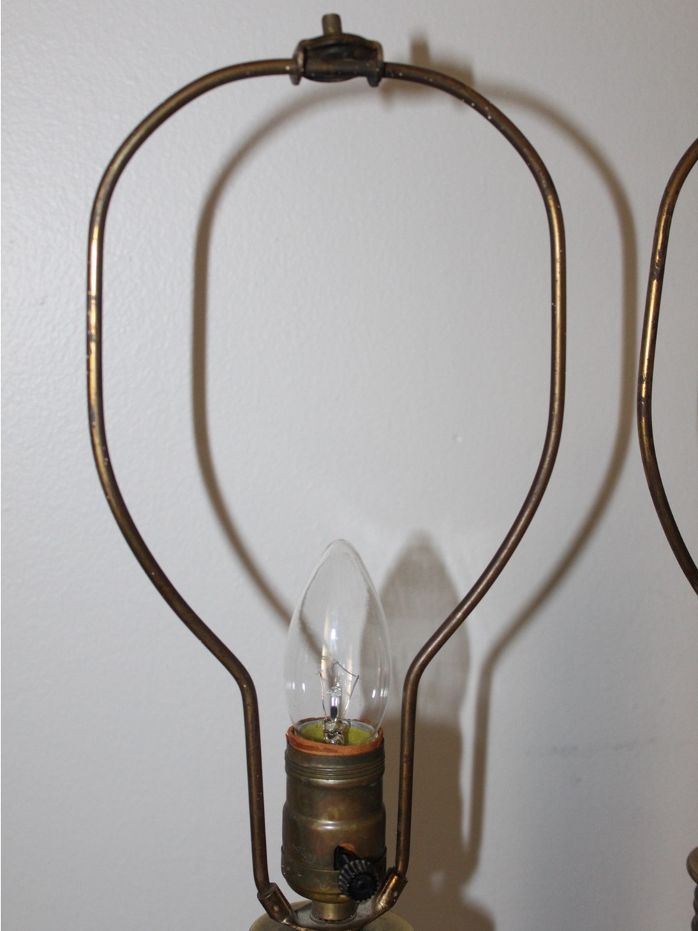 Pair of Cream Glass and Brass Column Table Lamps - Picture 6 of 7